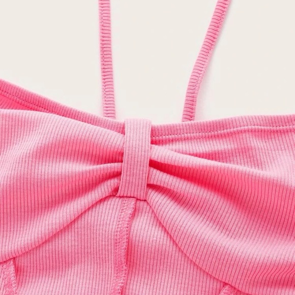 PINK CUT OUT HALTER TANK TOP WOMENS SUMMER STYLE - Picture 3 of 3